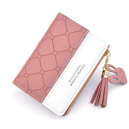 New Arrival Small Wallet Women's Short Zipper Tassel Wallet Female Student's Korean Style Fashion Plaid Contrast Color Coin Purse Card Holder