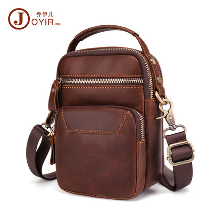 Retro Portable Genuine Leather Men's Bag, Simple Waist Bag, Men's Belt, Mobile Phone Small Backpack, Multi-Functional Crossbody Bag, Lightweight