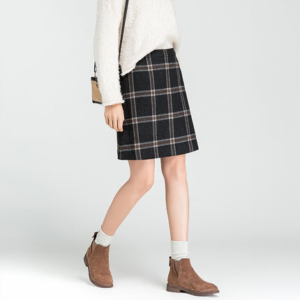 Woolen Plaid Skirt A-Line Winter Skirt Women's Mid-Length 2024 High-Waist Hip Skirt Autumn and Winter Wool Plaid Skirt