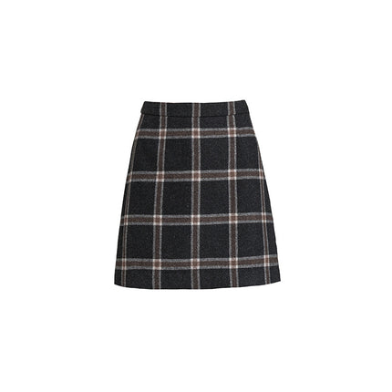 Woolen Plaid Skirt A-Line Winter Skirt Women's Mid-Length 2024 High-Waist Hip Skirt Autumn and Winter Wool Plaid Skirt