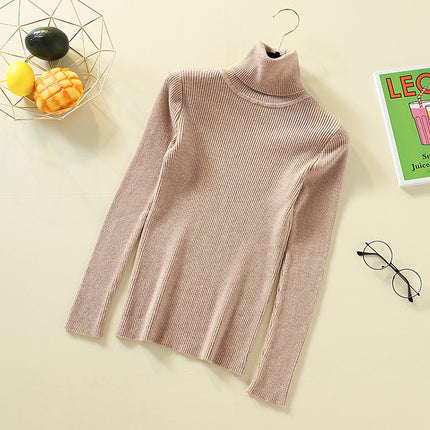 Spring Pullover Inner Layer Tight-Fitting Sweater for Women, Half-High Collar, Long-Sleeve Knitted Base Shirt, Short Slim-Fit Top, Versatile