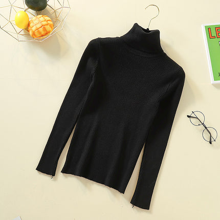 Spring Pullover Inner Layer Tight-Fitting Sweater for Women, Half-High Collar, Long-Sleeve Knitted Base Shirt, Short Slim-Fit Top, Versatile