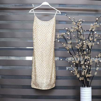 Europe, America and Africa Sexy Dress Cross-border Christmas Heavy Industry Gold Cannon Beads Gold Powder Low-cut Hip Skirt