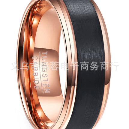 Tungsten Steel Ring 8mm Wide Electroplated Black Matte Electroplated Rose Gold Men's Tungsten Steel Ring