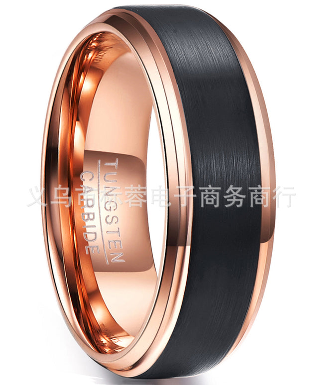 Tungsten Steel Ring 8mm Wide Electroplated Black Matte Electroplated Rose Gold Men's Tungsten Steel Ring