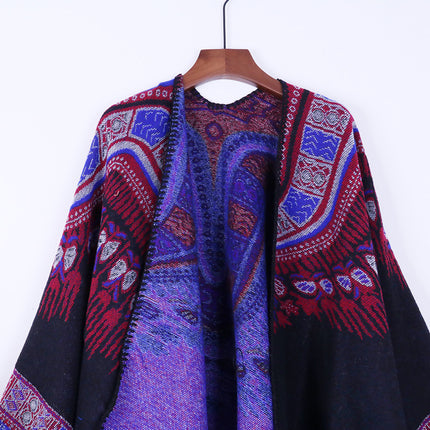 Autumn and Winter New Fashion Ethnic Wind Cold-resistant Warm Split Shawl Xizang Yunnan Tourism Cloak Women's Foreign Trade Direct Selling