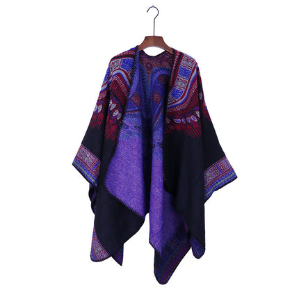 Autumn and Winter New Fashion Ethnic Wind Cold-resistant Warm Split Shawl Xizang Yunnan Tourism Cloak Women's Foreign Trade Direct Selling
