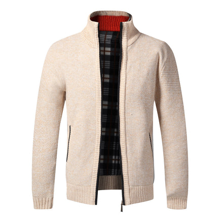 A generation of cross-border knitted cardigan men's sweater coat autumn and winter trend sweater personality Korean plus velvet padded