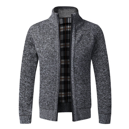 A generation of cross-border knitted cardigan men's sweater coat autumn and winter trend sweater personality Korean plus velvet padded