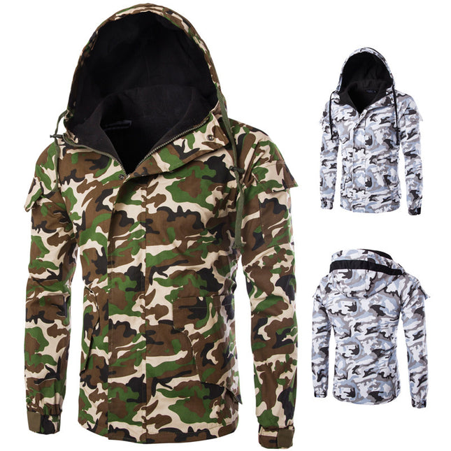 Foreign Trade Hot New Cotton Coat Winter New Camouflage Style Men's Slim-fit Zipper Casual Sports Hooded Cotton Coat