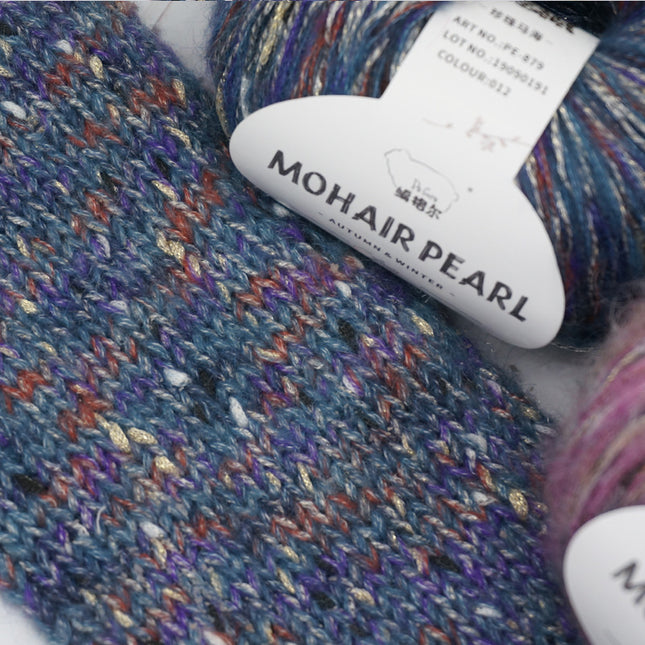 Braided Mohair Yarn with Mixed Wool, Gold Thread, and Pearl Fancy Yarn for DIY Handmade Knitting and Crochet