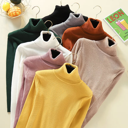 Spring Pullover Inner Layer Tight-Fitting Sweater for Women, Half-High Collar, Long-Sleeve Knitted Base Shirt, Short Slim-Fit Top, Versatile