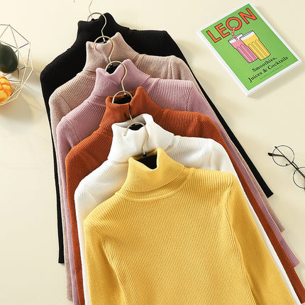 Spring Pullover Inner Layer Tight-Fitting Sweater for Women, Half-High Collar, Long-Sleeve Knitted Base Shirt, Short Slim-Fit Top, Versatile