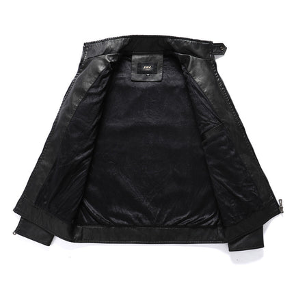 Foreign Trade ebay Amazon Leather Jacket Men's Leather Jacket European and American Fashion Slim Fit Motorcycle PU fleece-lined Leather Jacket Trendy