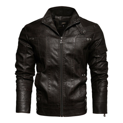 Foreign Trade ebay Amazon Leather Jacket Men's Leather Jacket European and American Fashion Slim Fit Motorcycle PU fleece-lined Leather Jacket Trendy
