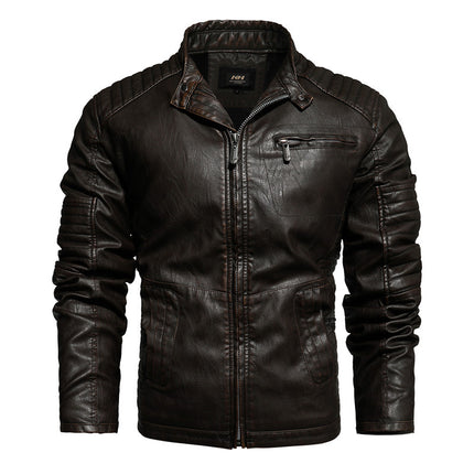 Foreign Trade AliExpress Leather Jacket Men's Leather European and American plus size Slim Fit Men's Motorcycle PU Leather fleece-lined Leather Jacket
