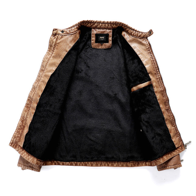 Foreign Trade AliExpress Leather Jacket Men's Leather European and American plus size Slim Fit Men's Motorcycle PU Leather fleece-lined Leather Jacket