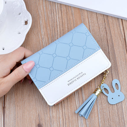 New Arrival Small Wallet Women's Short Zipper Tassel Wallet Female Student's Korean Style Fashion Plaid Contrast Color Coin Purse Card Holder