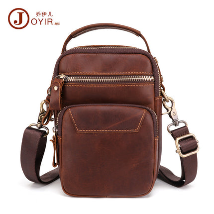 Retro Portable Genuine Leather Men's Bag, Simple Waist Bag, Men's Belt, Mobile Phone Small Backpack, Multi-Functional Crossbody Bag, Lightweight