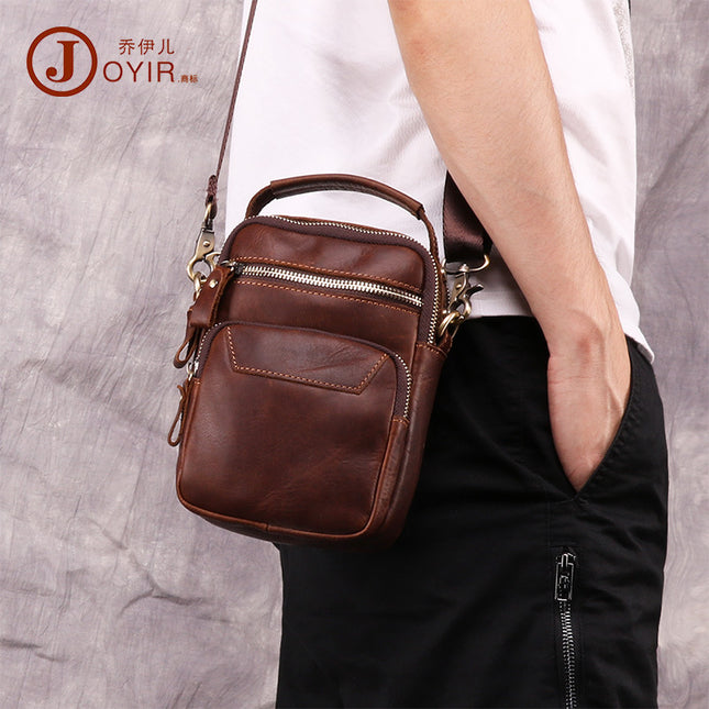 Retro Portable Genuine Leather Men's Bag, Simple Waist Bag, Men's Belt, Mobile Phone Small Backpack, Multi-Functional Crossbody Bag, Lightweight