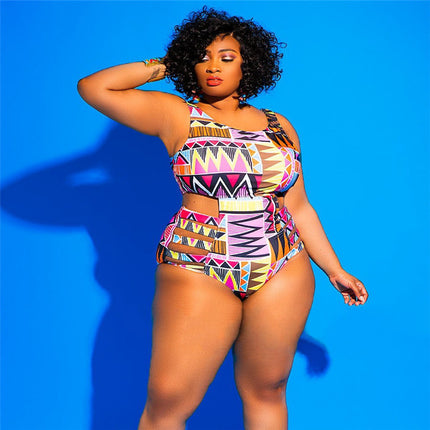 Cross-border new European and American women's plus size one-piece swimsuit printed plate with sexy AliExpress and fat bikini swimsuit