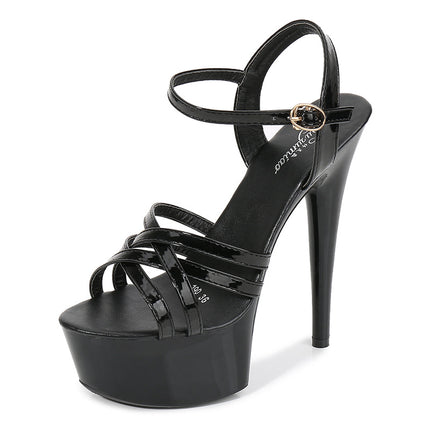 Show Artifact Model High Heels Stiletto Heel Sexy Black Platform 15cm Hate Sky Tall Super High Heel Sandals for Summer