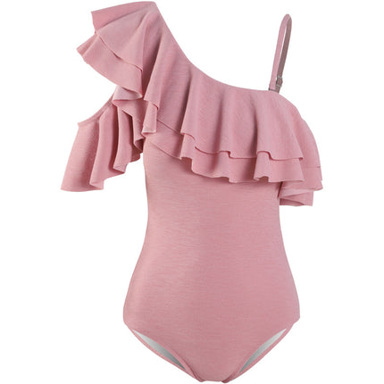 New Conservative Ruffled Fresh One-Shoulder Swimsuit Sexy Slimming Hot Spring Vacation One-Piece Swimsuit