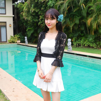 Matching Beach Dress Small Shawl Jacket Short Summer Trumpet Sleeve Thin Chiffon Stitching Lace Fairy Small Cardigan