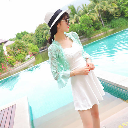 Matching Beach Dress Small Shawl Jacket Short Summer Trumpet Sleeve Thin Chiffon Stitching Lace Fairy Small Cardigan