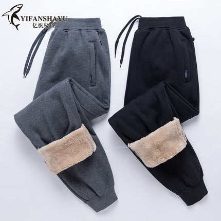 Winter Thickened Lamb Fleece Men's Elasticated Waist Sports Pants Sweatpants Narrow Mouth Middle-aged Middle-aged and Elderly Casual Pants Trousers