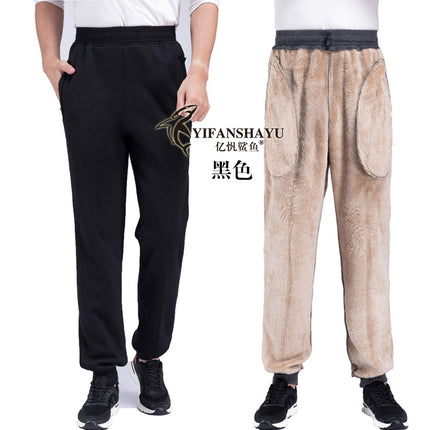 Winter Thickened Lamb Fleece Men's Elasticated Waist Sports Pants Sweatpants Narrow Mouth Middle-aged Middle-aged and Elderly Casual Pants Trousers