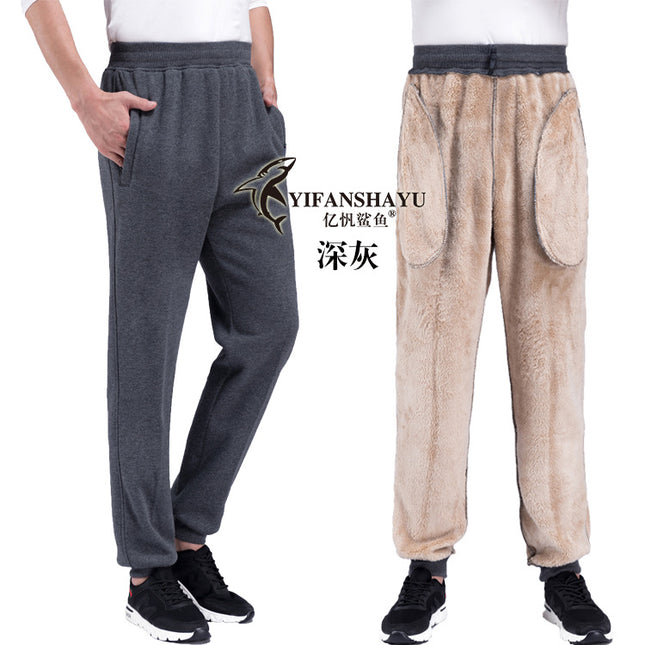 Winter Thickened Lamb Fleece Men's Elasticated Waist Sports Pants Sweatpants Narrow Mouth Middle-aged Middle-aged and Elderly Casual Pants Trousers