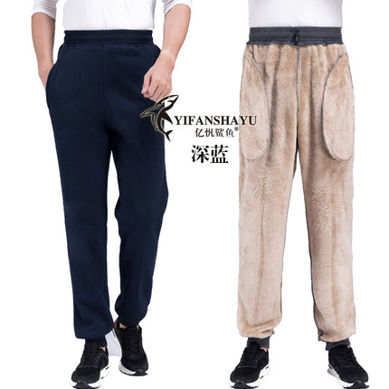 Winter Thickened Lamb Fleece Men's Elasticated Waist Sports Pants Sweatpants Narrow Mouth Middle-aged Middle-aged and Elderly Casual Pants Trousers