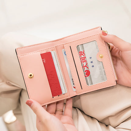 Phase Printed Leather Goods Ultra-Thin Short Wallet for Women 2024 New K-Style Cute Student Simple Wallet Card Holder Coin Purse