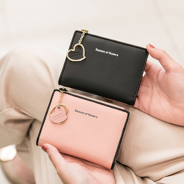 Amoy Printing Leather Small Wallet Women's Short 2023 New Korean Version Cute Student Small Fresh Ultra-thin Wallet Coin Wallet