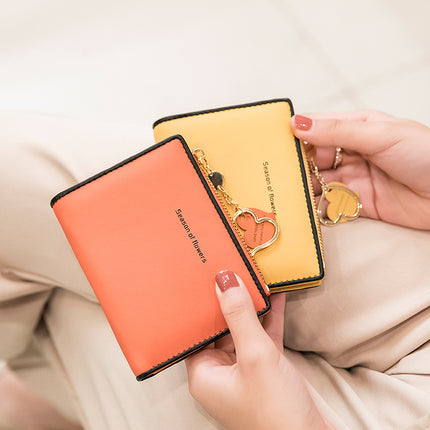 Amoy Printing Leather Small Wallet Women's Short 2023 New Korean Version Cute Student Small Fresh Ultra-thin Wallet Coin Wallet