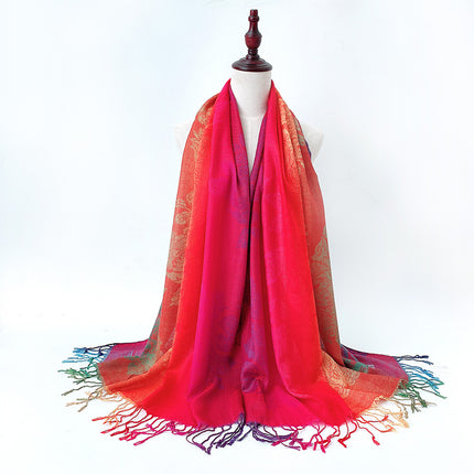 Autumn and Winter Scarf Women's Thickened Shawl Five Golden Flowers Warm Long All-match Ethnic Style Spring and Autumn Cashmere Scarf D09