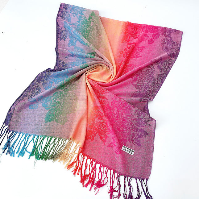 Autumn and Winter Scarf Women's Thickened Shawl Five Golden Flowers Warm Long All-match Ethnic Style Spring and Autumn Cashmere Scarf D09