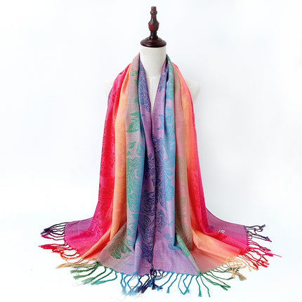 Autumn and Winter Scarf Women's Thickened Shawl Five Golden Flowers Warm Long All-match Ethnic Style Spring and Autumn Cashmere Scarf D09
