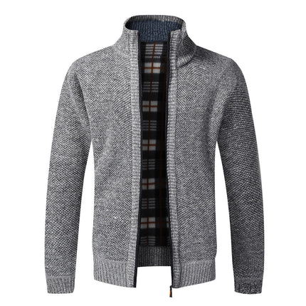 A generation of cross-border knitted cardigan men's sweater coat autumn and winter trend sweater personality Korean plus velvet padded