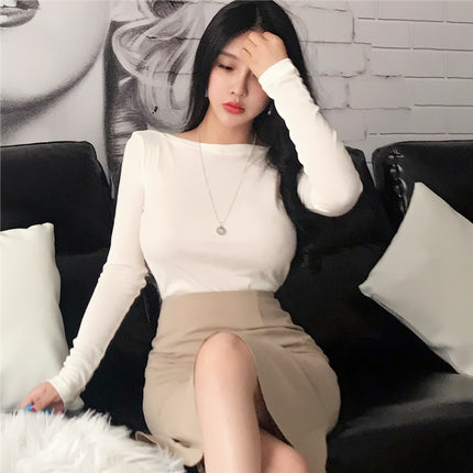 Real Shot Korean Dongdaemun Collar Sexy Slim-fit Slim-fit Soft Thin Long Sleeve Micro-transparent T-shirt Top Women's Clothing