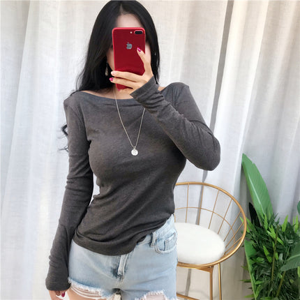 Real Shot Korean Dongdaemun Collar Sexy Slim-fit Slim-fit Soft Thin Long Sleeve Micro-transparent T-shirt Top Women's Clothing