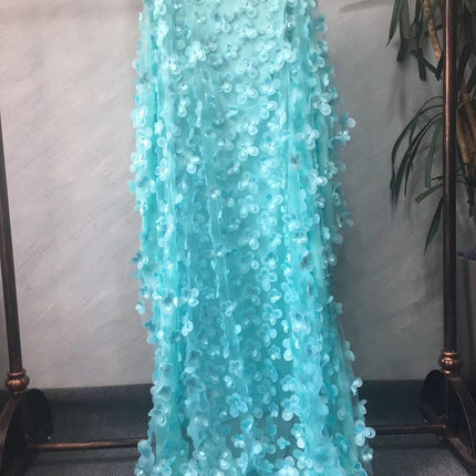 Cross-border source three-dimensional embroidery flower mesh round neck bat sleeve loose plus size robe vest African women's clear