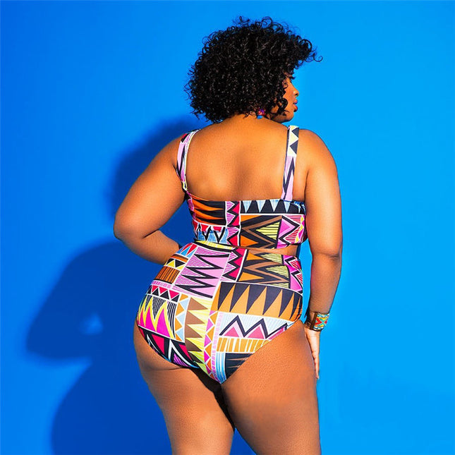 Cross-border new European and American women's plus size one-piece swimsuit printed plate with sexy AliExpress and fat bikini swimsuit