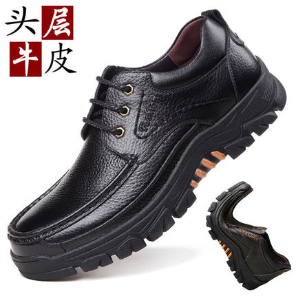 Factory 2025 autumn leather shoes lace men's leather shoes padded waterproof middle-aged father shoes a generation of hair