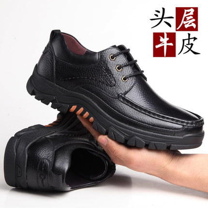 Factory 2025 autumn leather shoes lace men's leather shoes padded waterproof middle-aged father shoes a generation of hair