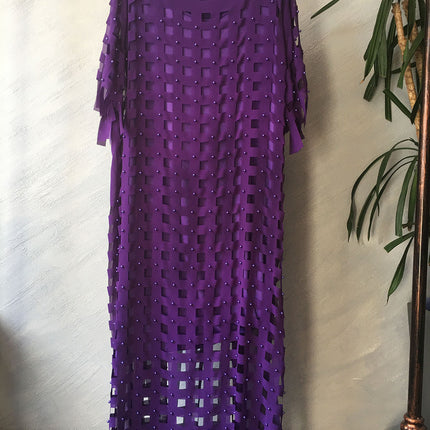 Special clearance supply African fashion women's chiffon loose checkered hollow long T-shirt skirt + stretch vest two pieces