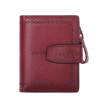 Women's Wallet Factory Supply New Rfid Genuine Leather Short Zipper Bag Oil Wax Cowhide Card Bag Rfid Protection