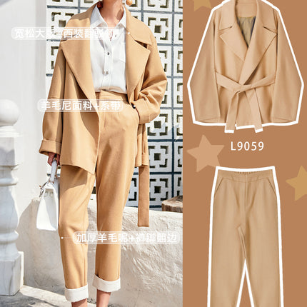 L9037 Winter New Flanging Retro Warm Windproof Hallen Pants High Waist Slimming Straight Small Tapered Casual Pants for Women