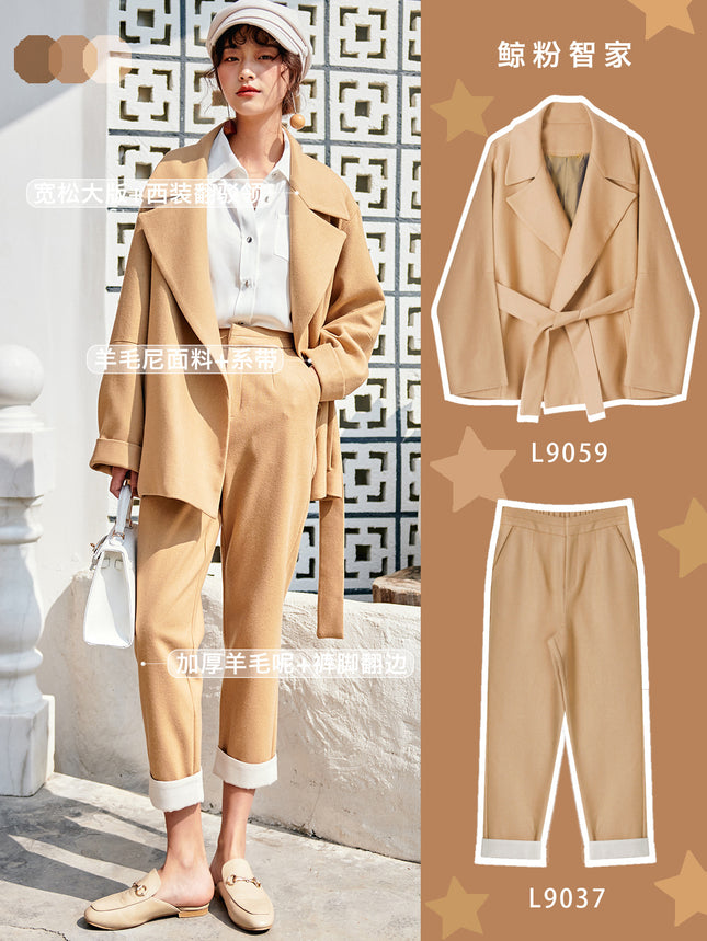 L9037 Winter New Flanging Retro Warm Windproof Hallen Pants High Waist Slimming Straight Small Tapered Casual Pants for Women